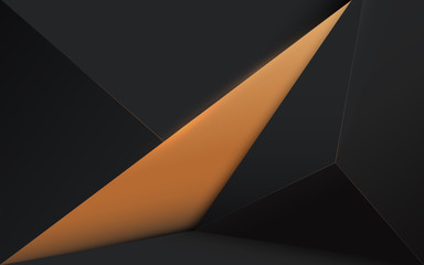 Abstract 3d simple modern low polygon background. Black and gold luxury. Vector illustration