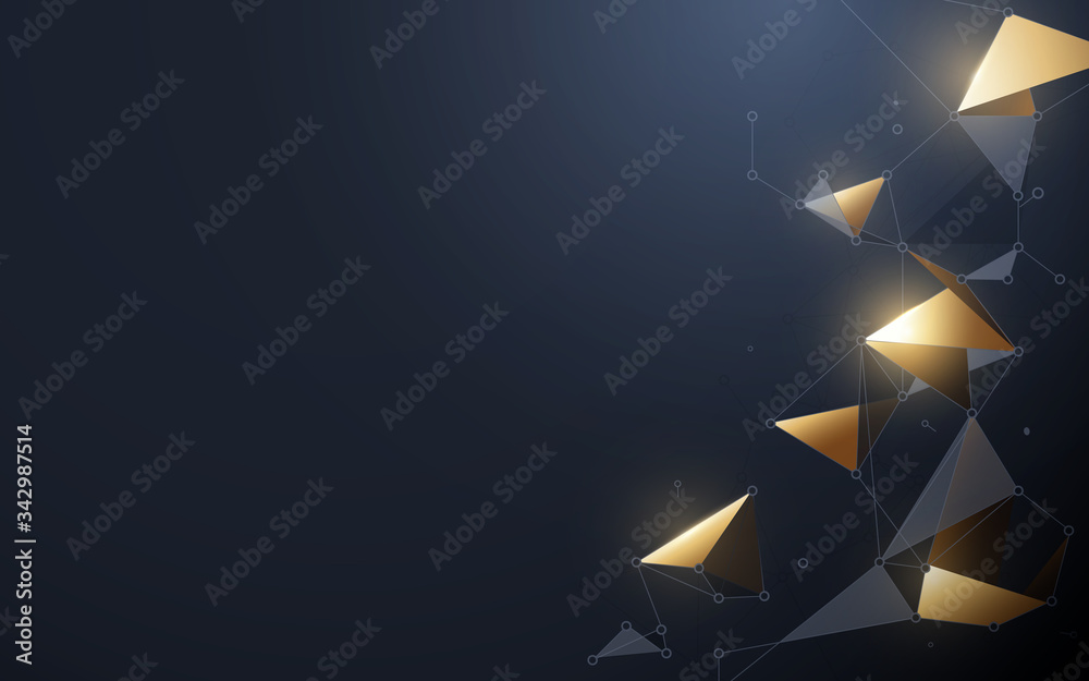 Aufkleber Abstract futuristic background. Molecules technology with polygonal shapes. Connection network concept. Gold and grey connecting dots and lines