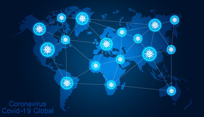 Coronavirus all around the world, the spread of novel virus, Covid-2019, dangerous virus, warning signals show the corona virus spot, pandemic