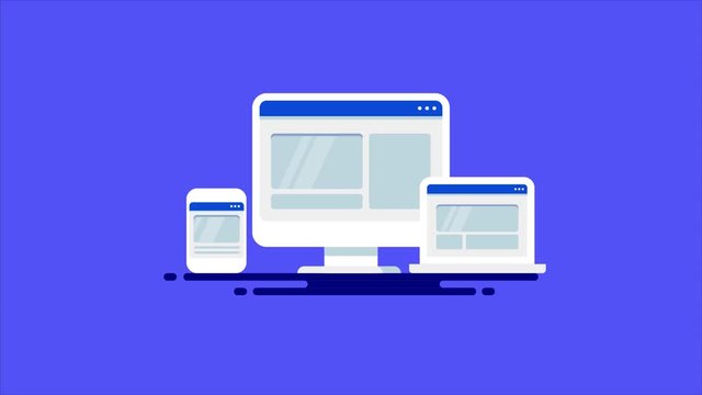 Responsive website on digital devices - computer, laptop, mobile, conceptual 2d animation, video clip.