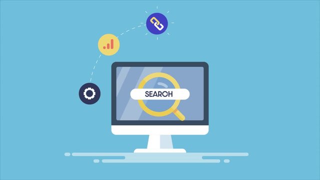Search engine optimization process, SEO animation infographic style 2d video clip.