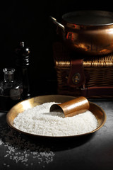 close up Japanese rice in dark background, Japanese rice in kitchen