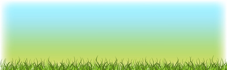 Obraz na płótnie Canvas green grass lawn with blue sky nature spring landscape background horizontal vector illustration