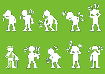A set of white-out silhouettes of various sick cartoons.