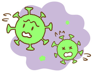 コロナウイルス・悪玉菌の弱体化イメージ ベクターイラスト（顔あり）