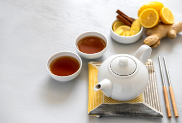 Asian tea concept. Traditional Asian tea ceremony arrangement.