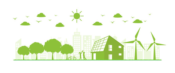 Banner flat design for sustainable energy development, Environmental and Ecology concept, Vector illustration