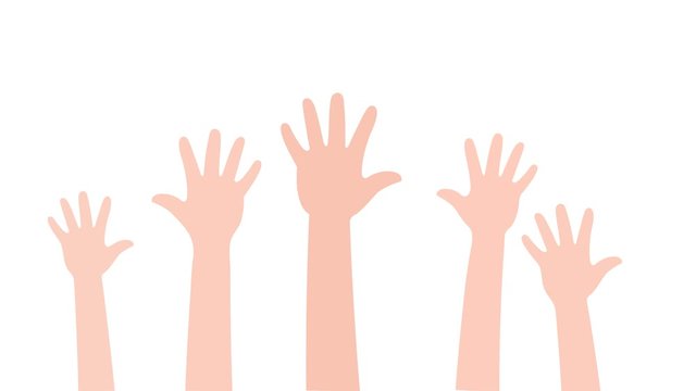 2d motion cartoon hand. Raising hands and waving hands to vote.