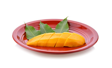 Ripe mango in red on white background