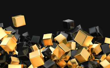 Black and gold cubes on black background