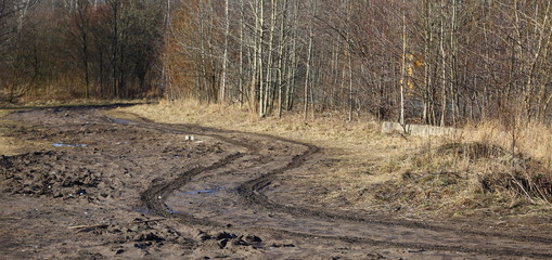 Dirt country road during the muddy season