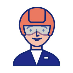 delivery service worker with helmet line and fill style icon