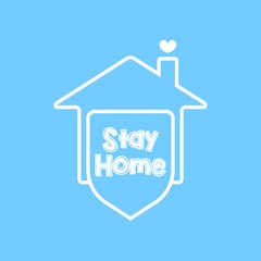 Obraz premium Stay at home text in the shield house. COVID 19 or coronavirus protection campaign logo. Self isolation appeal as sign or symbol. Vector illustration.