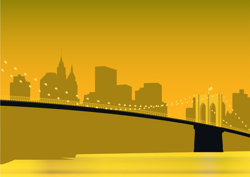 Brooklyn Bridge panorama over East River in New York City