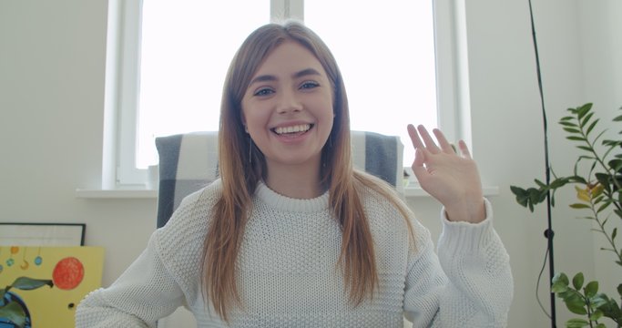 Young Woman Makes Video Conference