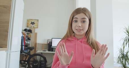 Young woman makes video conference