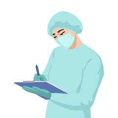 Asian woman doctor in uniform. Realistic flat portrait.