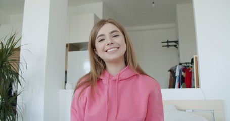 Young woman makes video conference