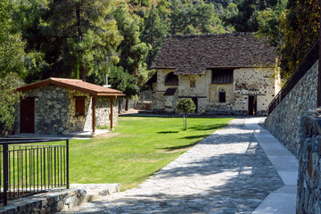 Fototapeta na wymiar The medieval church of St. Nicholas in the Troodos mountains in Cyprus.