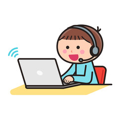 Boy taking online lessons / PC