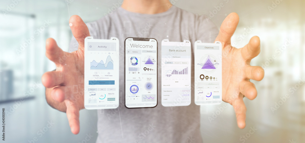 Poster application interface ui on a smartphone - 3d rendering