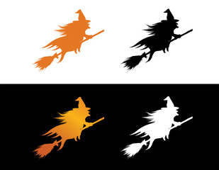 vector orange gradient Halloween holiday witch flat icon set