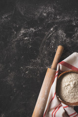 Bakery black background with roll flat lay