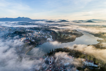 Royalty high quality free stock image aerial view of center city, Dalat, VIetnam