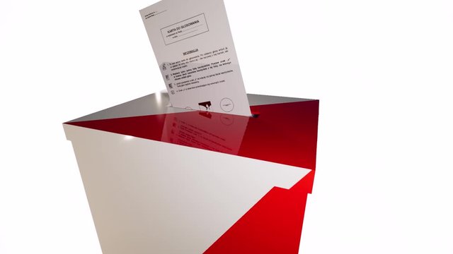 Skrzynia wyborcza, wybory, głosowanie, karty do głosowania, ilustracja w 3D.