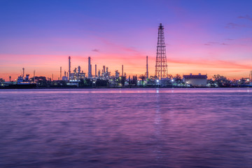 oil and gas refinery petrochemical factory at sunset, petroleum and chemical plant