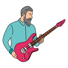 Man hold electric guitar. Cartoon vector illustration