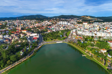 Fototapeta na wymiar Royalty high quality free stock image aerial view of center city, Dalat, VIetnam