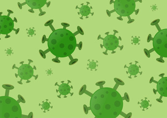 Coronavirus green cells with light green background.Covid-19 outbreak.