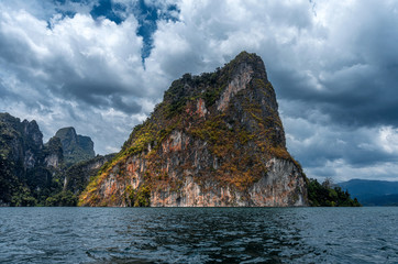Naklejka premium Mountain in the middle of the lake. Khao Sok National Park and Cheo Lan Lake. Thailand