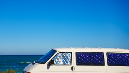 Camper van on beach, camping on nature