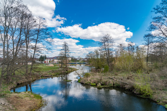 Wkra river in Strzegowo, Poland. Wkra river is tributary of the Narew river.