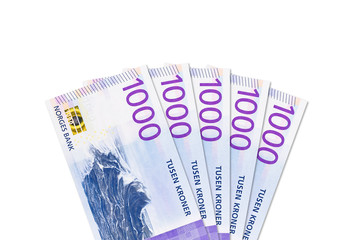 some new 1000 norwegian krone banknotes with copy space