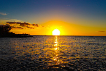 Amazing sunset in Hawaii Big Island with ocean