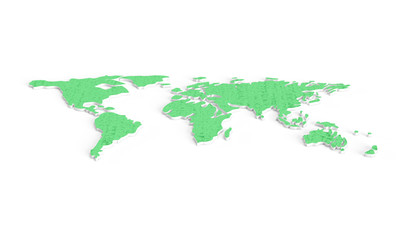 Green earth. World countries map. 3D map. Horizontally world map. isolated on white background. 3d render illustration.