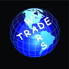 Graphic representation of worldwide trade wars on planet earth isolated on background