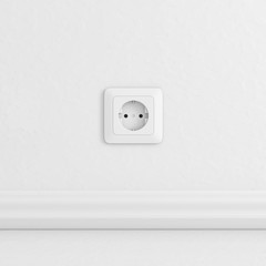 Electric socket on white wall. 3d rendering illustration