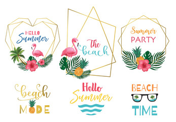 Summer watercolor collection with watermelon,lemon,flamingo and ice creame.Vector illustration for icon,logo,sticker,printable,postcard and invitation