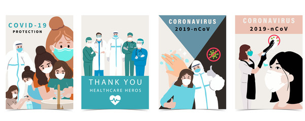 Novel coronavirus background and covid-19 concept design with doctor and nurse to prevent the spread of bacteria, viruses.Vector illustration for poster