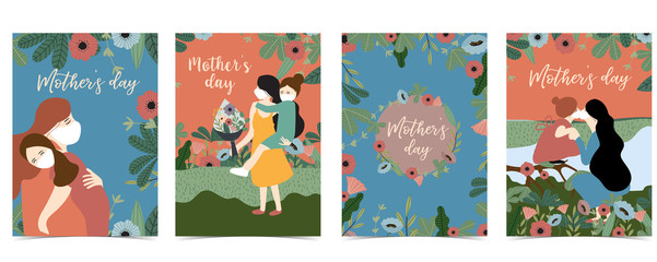 Mother's Day background with women,daughter,flower and leaf.Editable vector illustration for invitation,postcard and website banner