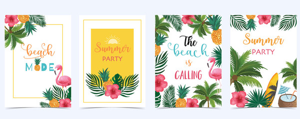 Collection of summer background set with fruit,flamingo,coconut tree.Editable vector illustration for New year invitation,postcard and website banner © piixypeach