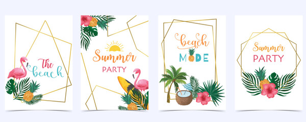 Collection of summer background set with fruit,flamingo,coconut tree.Editable vector illustration for New year invitation,postcard and website banner - obrazy, fototapety, plakaty