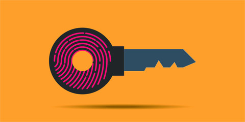 access key with fingerprint on orange background