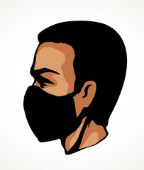 Man in medical mask in profile. Vector drawing