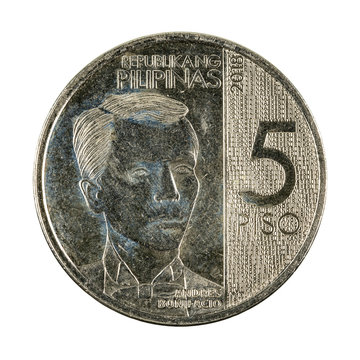 5 philippine peso coin (2018) reverse isolated on white background