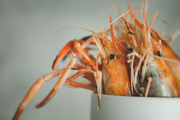 Grilled river shrimp or Thai shrimp served in ceramic cup